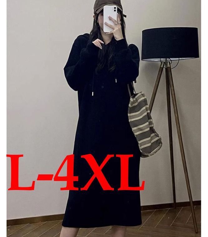 READY STOCK Women Plus Size Casual Hooded Hoodie Long Sleeve Plain Solid Color Long Maxi Dress Size L 4XL Women s Fashion Dresses Sets Dresses on Carousell