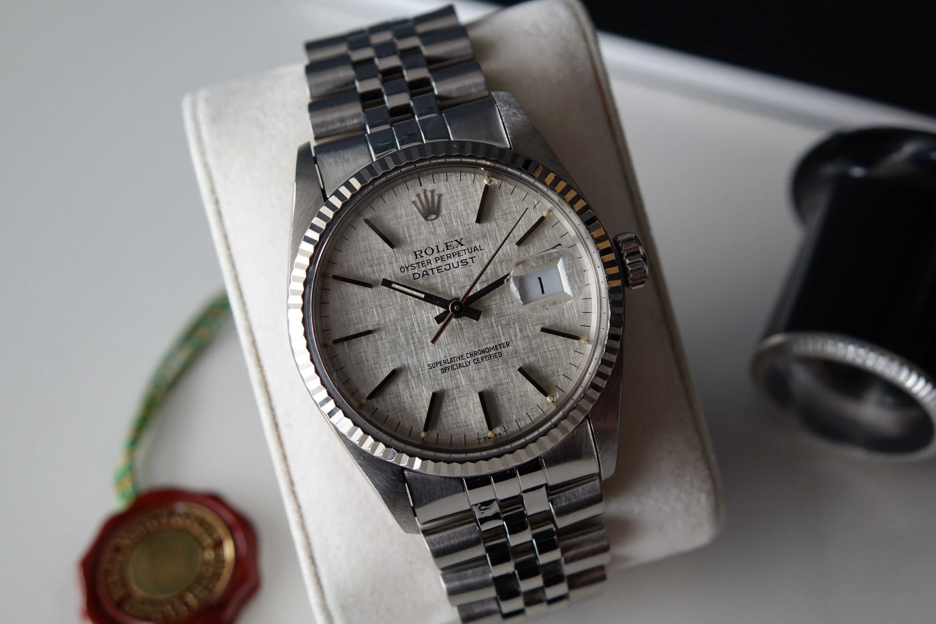 Rolex datejust 16014 linen dial top
