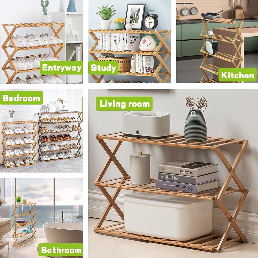 Shoe Racks for Closet, Foldable Free Standing, Shoe Shelf Bamboo Shoe ...