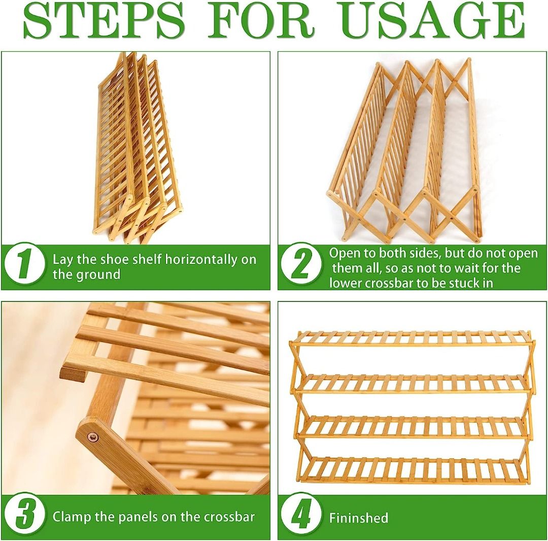 Shoe Racks for Closet, Foldable Free Standing, Shoe Shelf Bamboo Shoe ...