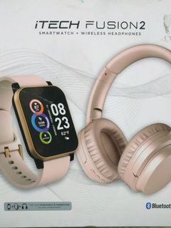 Smart watch + wireless headphones set (light pink)