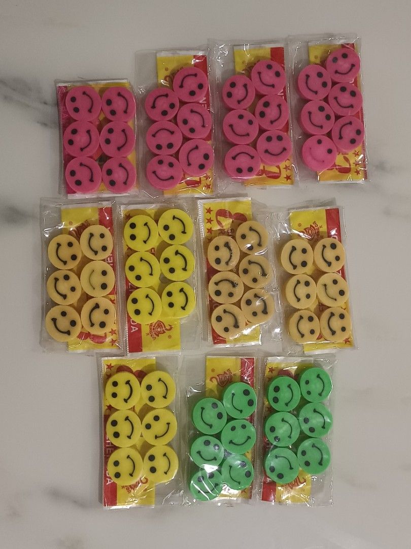 Smiley Emoji Erasers/ Children Stationery / Goodie Bag, Hobbies & Toys