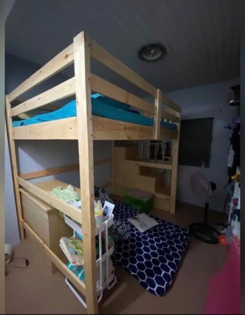 Solid wood Queen Loft Bed Frame (Category: Bed Frames & Mattresses) located in Manila. Submitted by loopbabies (Listing ID 1258460584, Image 1). Description: Rush for Sale!! Loft bed is really nice but we have to let go because we have to move often. It has four drawers in the stairs. Bed is already disassembled except the stairs. If you wish to avail of this item, I suggest you see it in person as the bed is really big. This is also so you can a