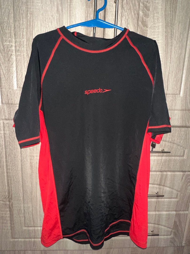 Speedo black red rash guard, Men's Fashion, Tops & Sets, Swim Top