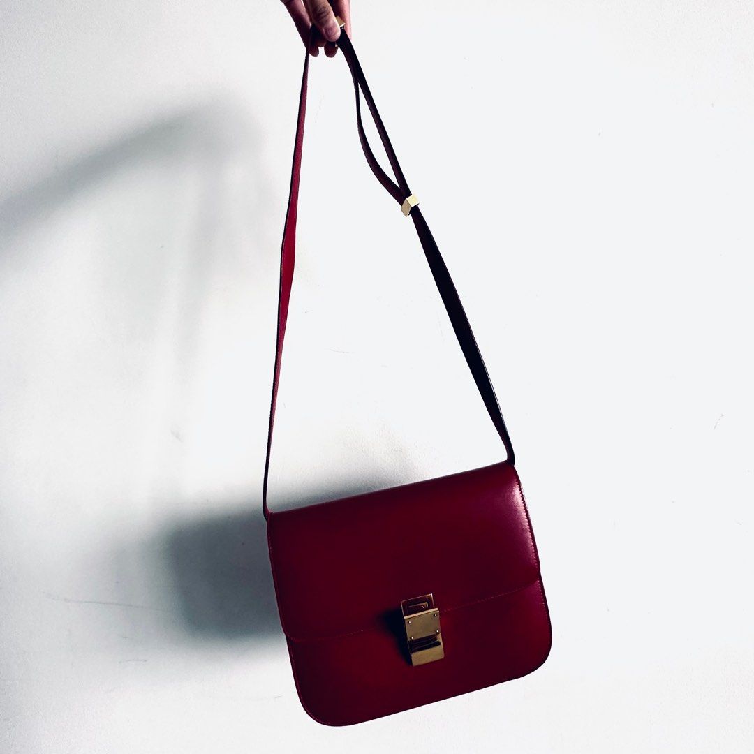 Celine Maroon Burgundy GHW Small Trio Logo Shoulder Sling Bag / Pouch –  Valuxre