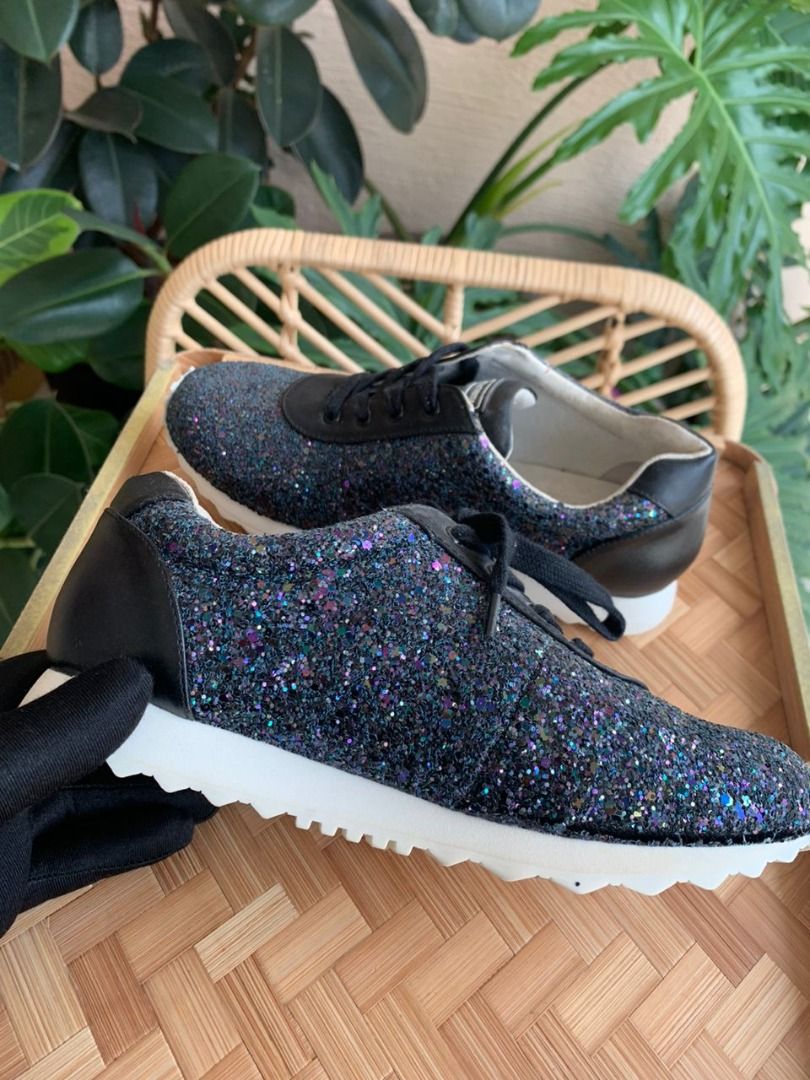 Stuart Weitzman Black Glitter Sneakers Luxury Sneakers