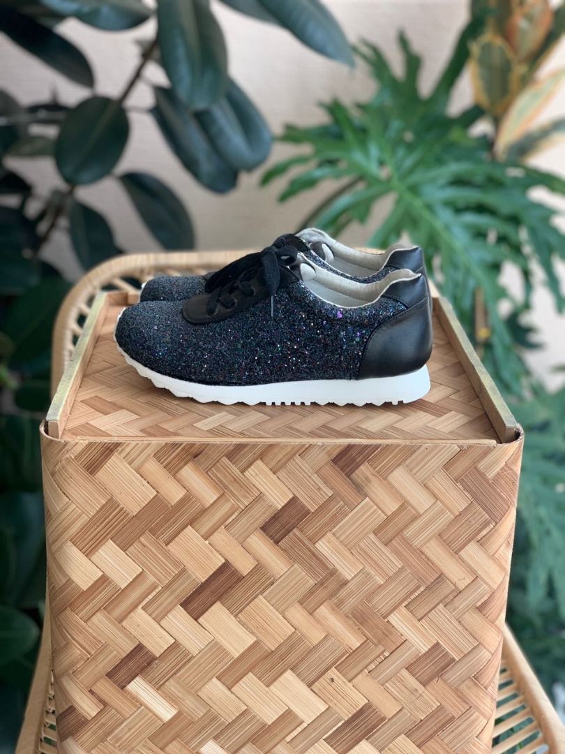 Stuart Weitzman Black Glitter Sneakers Luxury Sneakers