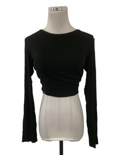 Women's Ribbed Cut Out Long Sleeve Crop Top Black SM/UK6-10 / Black