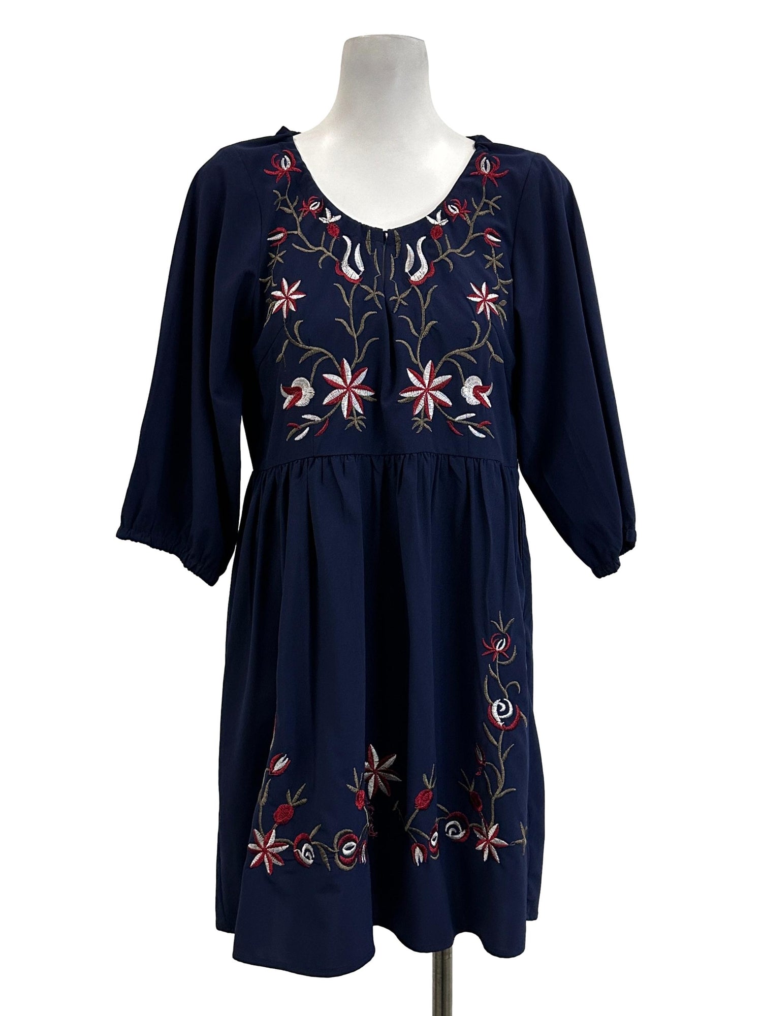 The Tinsel Rack Navy Blue Embrodiered Bohemian Babydoll Dress, Women's ...