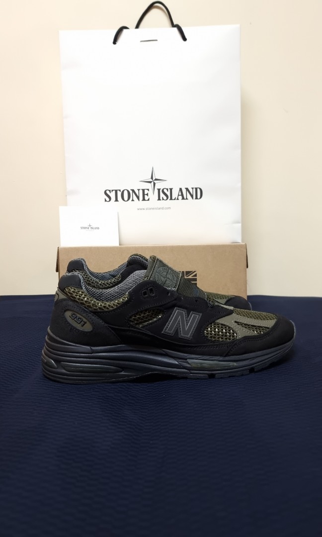 [US 9] Stone Island x New Balance 991v2 Black, Men's Fashion