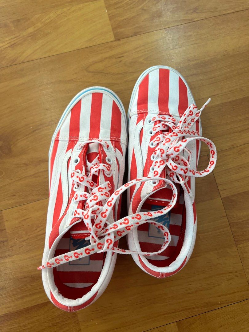 Red and clearance white striped vans