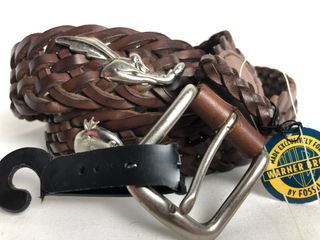 Vintage Fossil x Warner Brothers Looney Tunes Braided Genuine Leather Belt with a Solid Brass Buckle