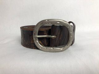 Vintage Genuine Leather Pipeline Sunset Backdoor Belt with a Solid Faux Dents & Dings O-Ring Buckle