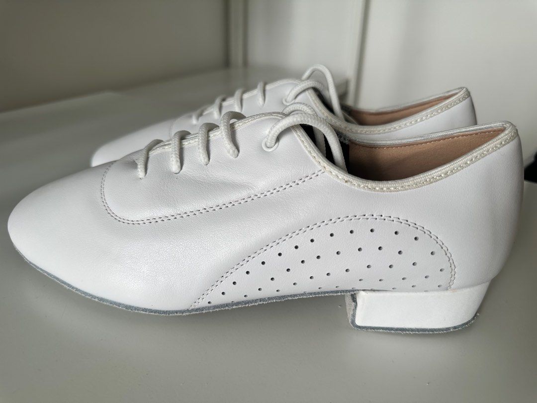 White Genuine Leather Dance Shoes Size 38 Suede Sole