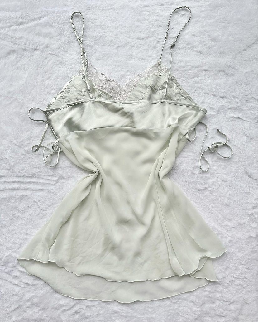white satin pearl light pale green satin floral lace slip dress
