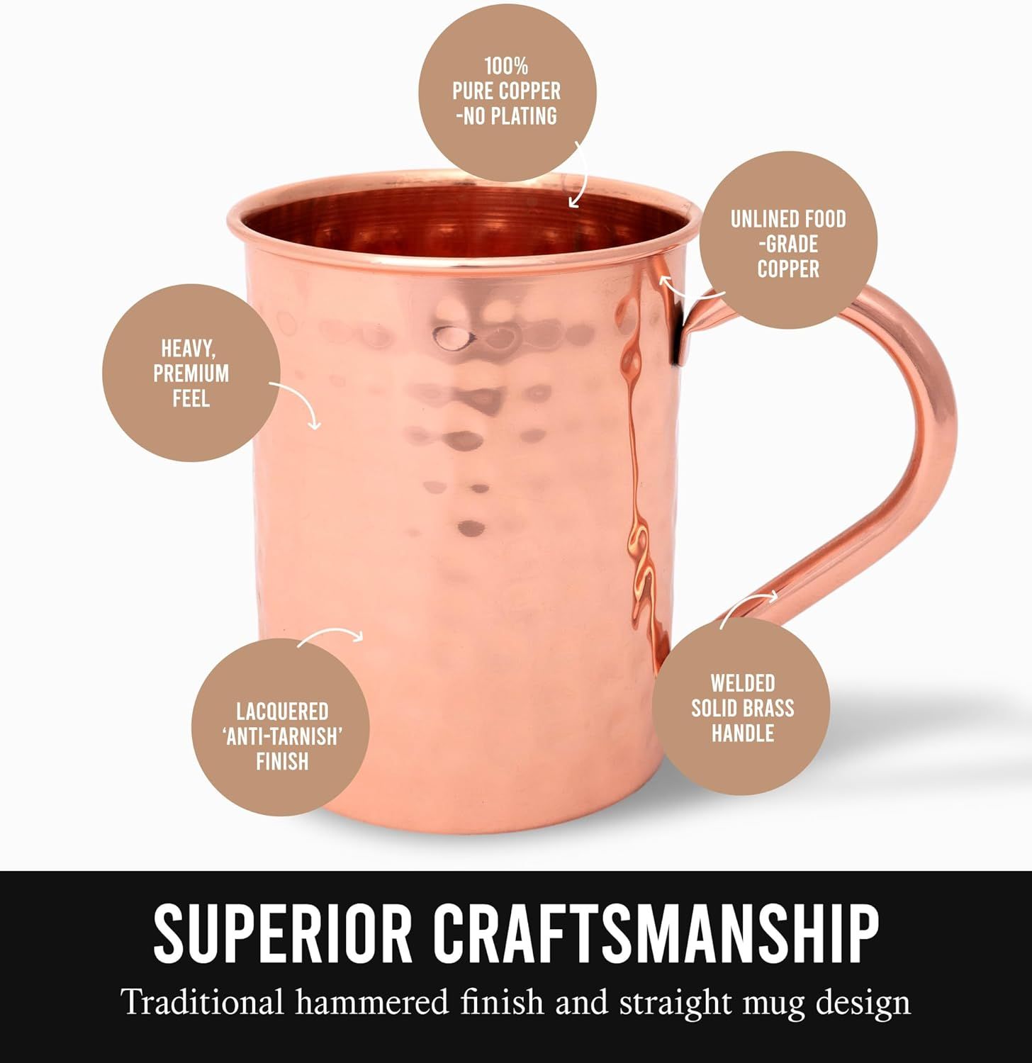 Moscow Mule Copper Mugs with Handles (4-Pack) 1 Shot Glass Classic Drinking  Cup Set Home, Kitchen, Bar Drinkware Helps Keep Drinks Colder, Longer