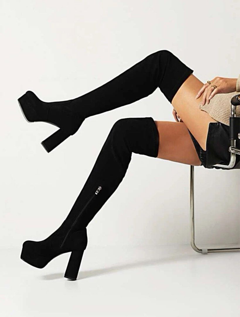 Chunky heel over the cheap knee boots