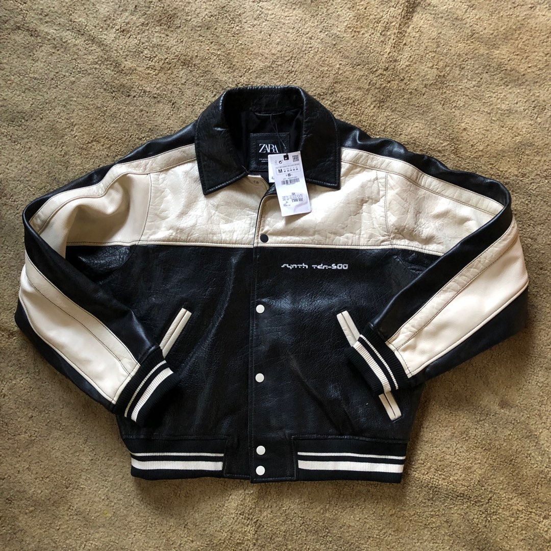 Zara Leather Bomber Varsity Jacket New Original Store Bukan Carhatt Uniqlo H&M, Fesyen Pria