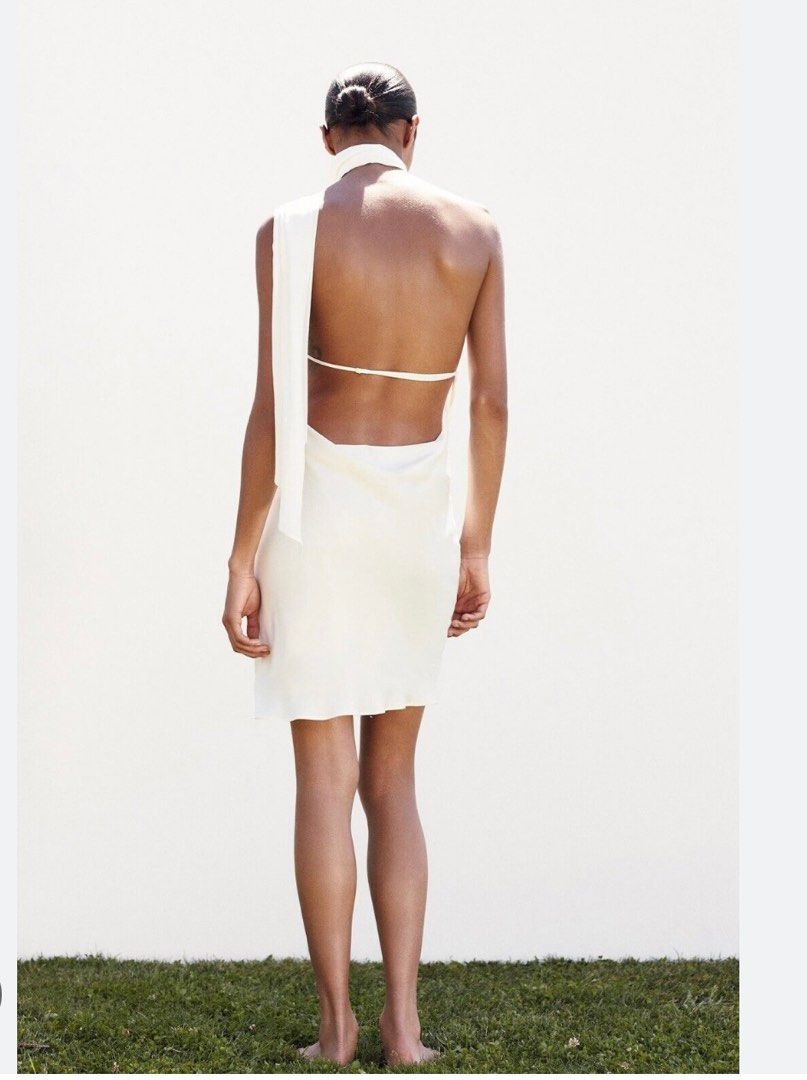 ZARA WHITE DRESS SATIN BACKLESS, Women's Fashion, Dresses & Sets, Dresses  on Carousell