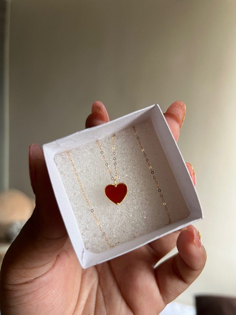 18K Fine Tauco Chain Heart Necklace, Women's Fashion, Jewelry
