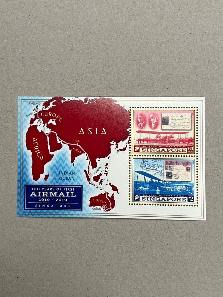 2019 Singapore stamp 100 years of first air mail, Hobbies & Toys
