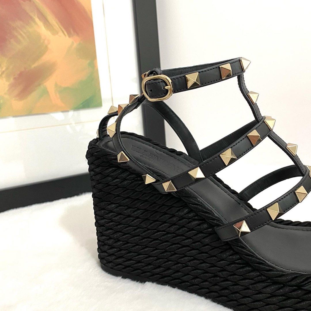 Valentino black wedge espadrilles sales
