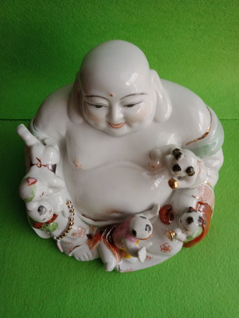 八十年代陶瓷五子戏弥勒大肚笑佛 Vintage 80' China Porcelain Maitreya Buddha