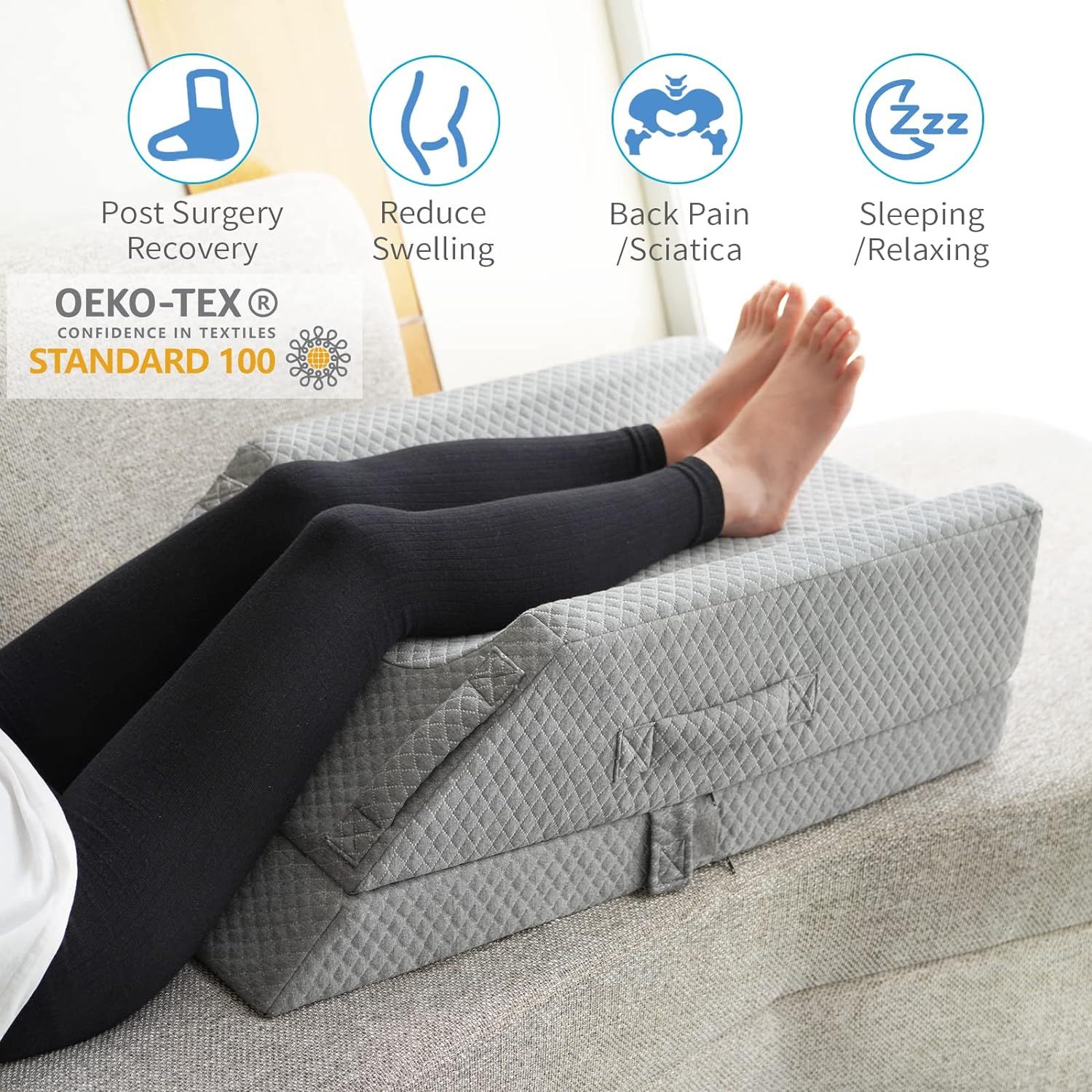 UBBCARE Leg Elevation Pillow for Leg/Knee Surgery Recovery, Memory Foam Leg  Pillow with Velvet Washable Cover, Grey