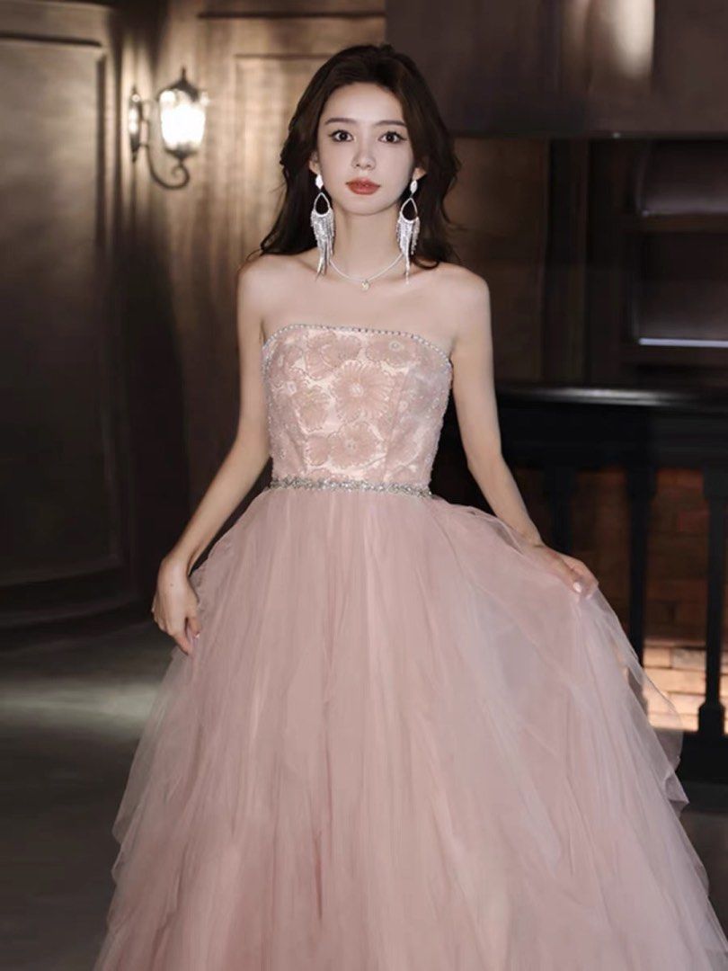 Alice in the wonderland pink tube evening gown prom dress wedding