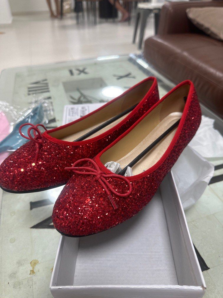 Red sparkle shop flats womens