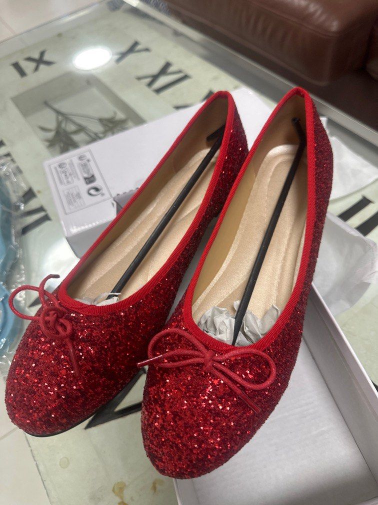 Red glitter clearance flat shoes
