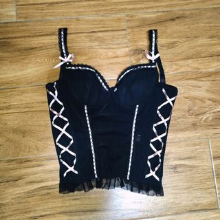 black corset ribbon top