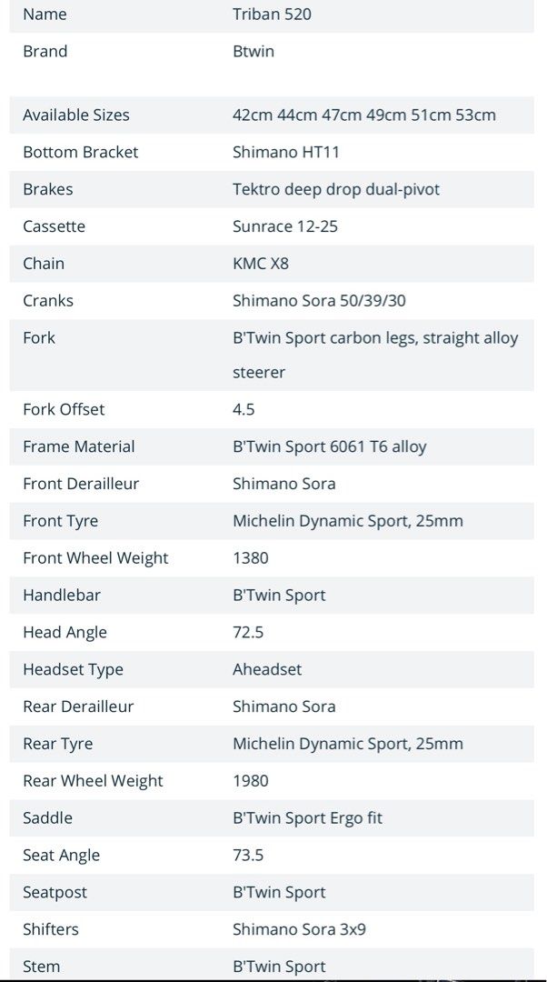 Btwin triban 520 size guide online