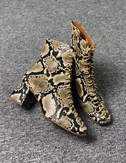 By Far - Becca  Lace-Up Leather Ankle Boots - Snakeskin