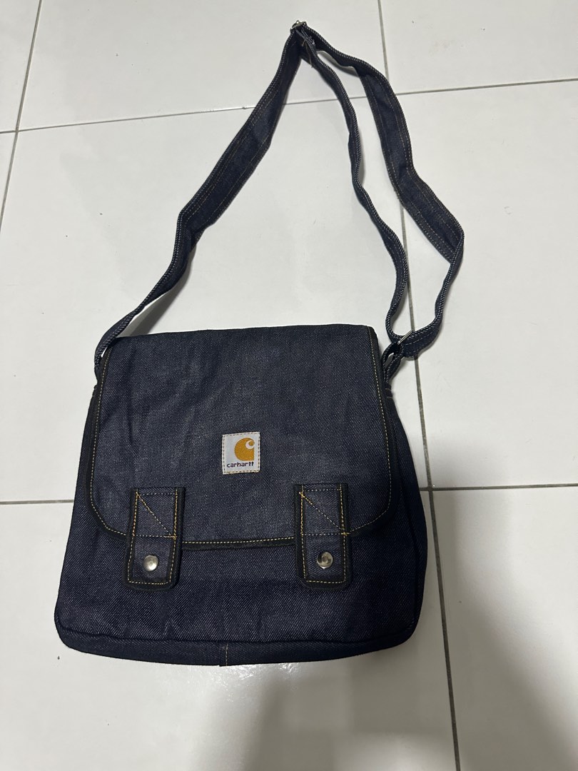 Carhatt Sling bag Rework material denim, jeans, Men's Fashion, Bags, Sling Bags on Carousell