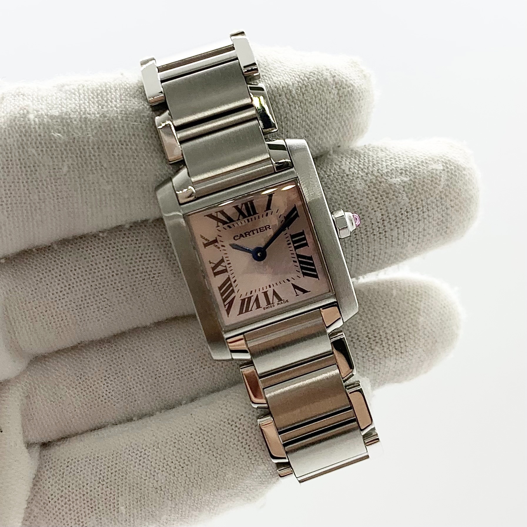 Cartier tank francaise pink mother of pearl 2025