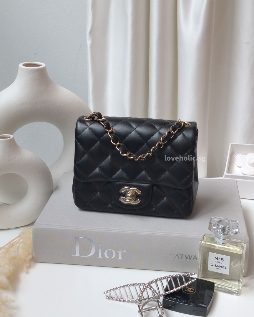 Chanel Classic Flap Mini Square  Black Lambskin Light Gold Hardware SKU  2332, Women's Fashion, Bags & Wallets, Shoulder Bags on Carousell