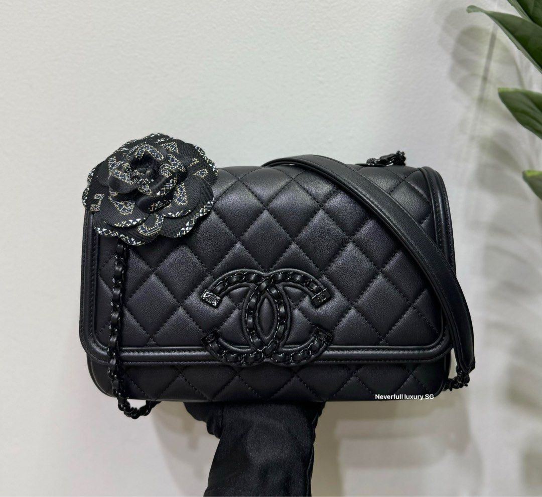 Chanel Small Filigree Flap Bag Black Quilted Lambskin So Black Hardware,  Luxury, Bags & Wallets on Carousell