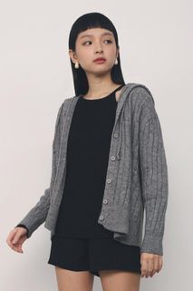 Christy Hoodie Knit Cardigan (Grey)