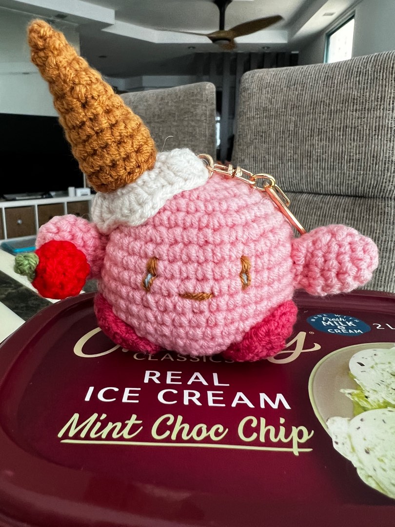 Crochet Ice Cream Kirby Keychain, Hobbies & Toys, Stationery & Craft