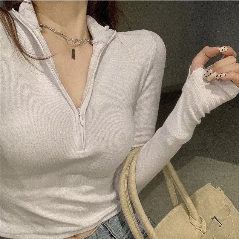 White high neck hotsell long sleeve crop top