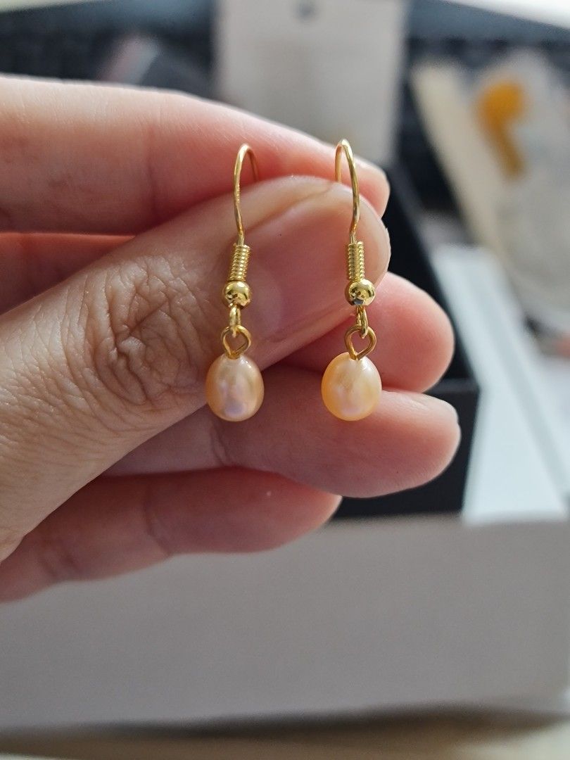 Freshwater pearl drop earrings gold on sale
