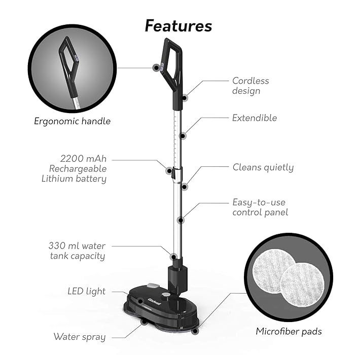 Gladwell Cordless Electric Mop, 3 in 1 Spinner, Scrubber, Waxer Quiet,  Powerful Cleaner Spin Scrubber and Buffer, Polisher for Hard Wood, Tile,  Vinyl