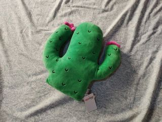 Green Cactus Stuffed Pillow Plush with Pink Flowers