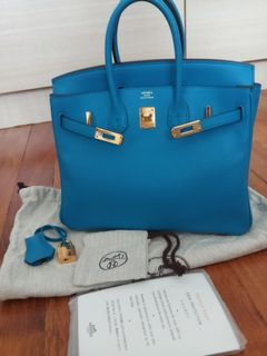 NEW Hermes Cargo Birkin 25 Blue Egee Toile Swift Phw, Luxury, Bags