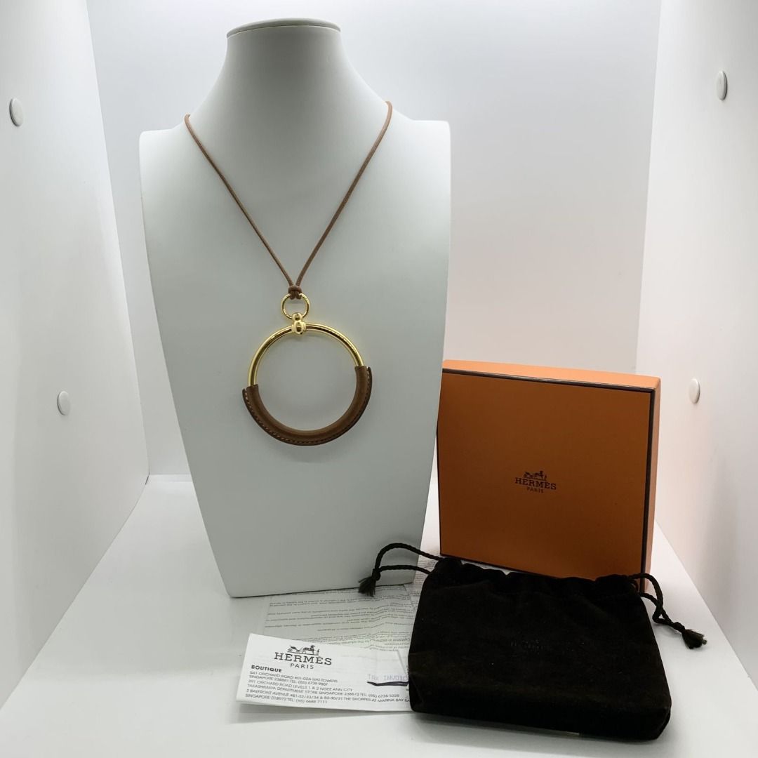 HERMES GHW BARENIA CALFSKIN LOOP PENDANT NECKLACE 237030916 WE