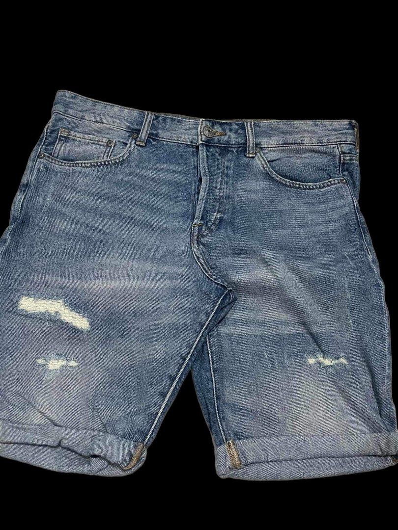 H M Slim Fit Tattered Denim Shorts Men s Fashion Bottoms Shorts on Carousell