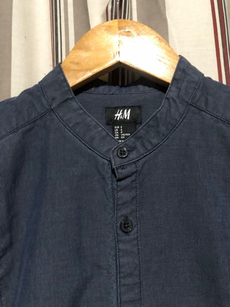 H M Standup Collar Buttondown LS Men s Fashion Tops Sets Tshirts Polo Shirts on Carousell