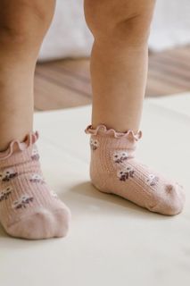 Jamie Kay Alison Frill Ankle Sock - Dusky Rose baby pink floral socks