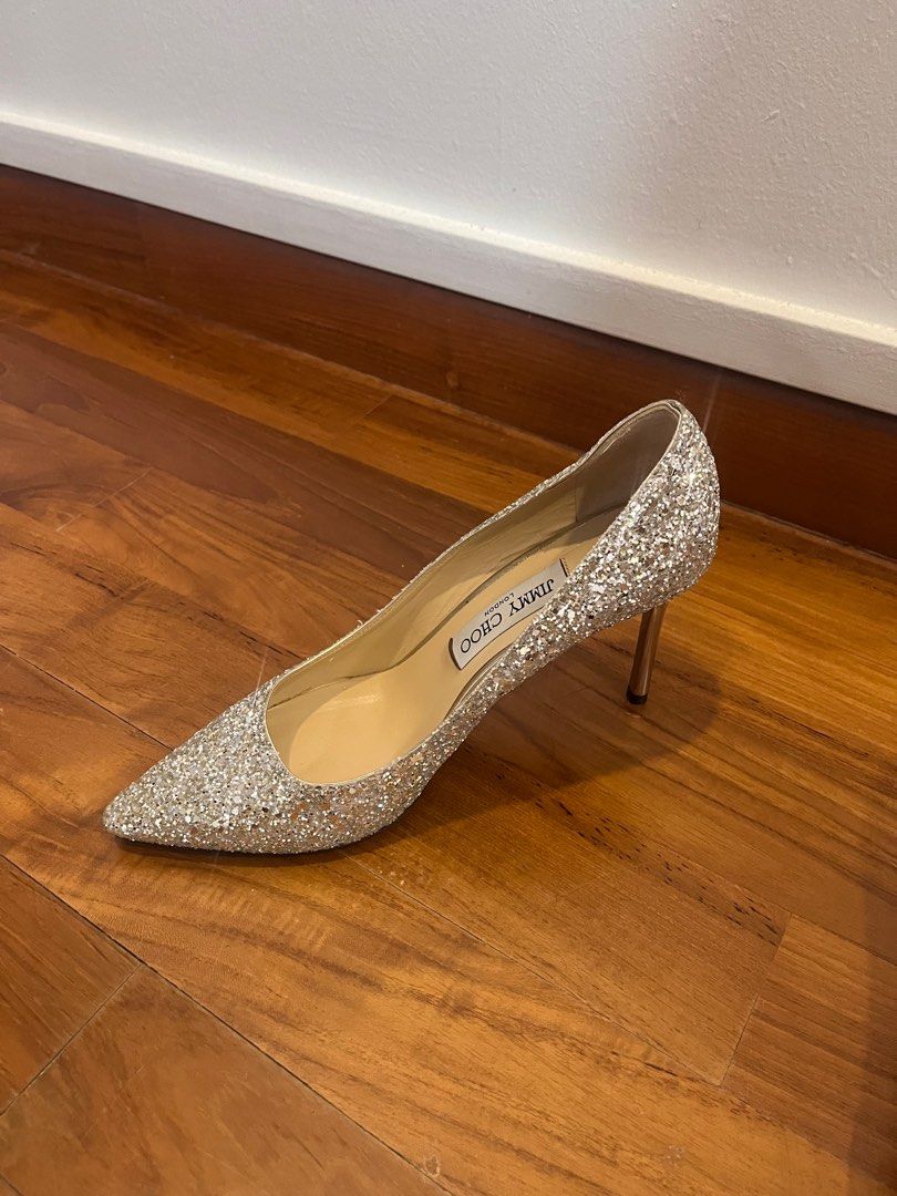 Jimmy Choo Romy85 Silver Wedding Shoes, Women's Fashion, Footwear